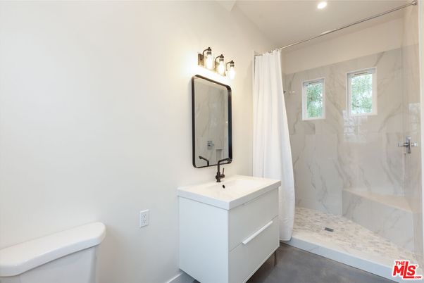 Bathroom, Glass Shower, Interior, Marble Walls, Recessed Lighting
