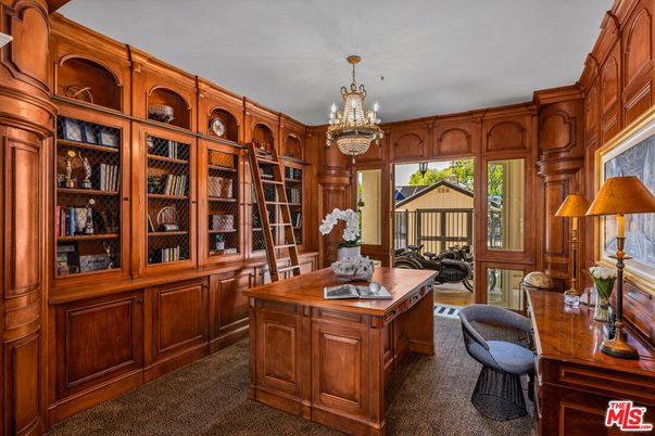 Chandelier, Home Office, Interior, Wooden Walls