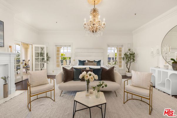 Bedroom, Chandelier, Fireplace, Interior, Living room, Wood Texture Flooring