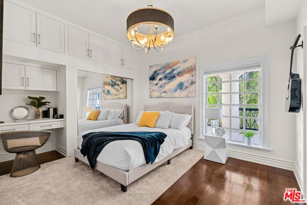 Bedroom, Chandelier, Interior, Wood Texture Flooring