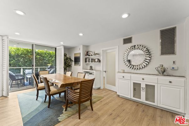 Dining room, Interior, Recessed Lighting, Wood Texture Flooring