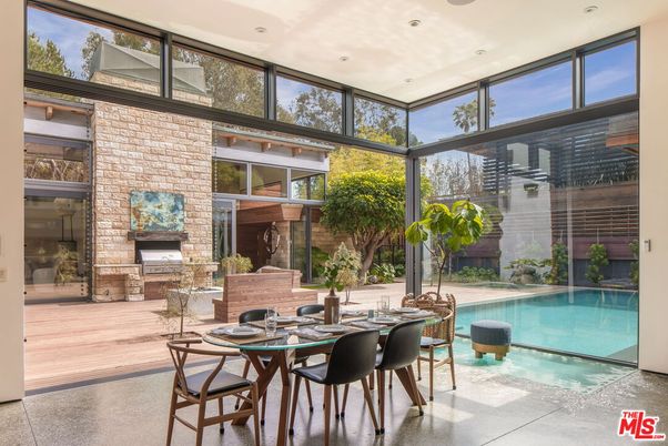Dining room, Interior, Pool, Recessed Lighting, Stone Walls, Sun Room
