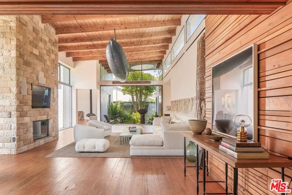 Fireplace, Interior, Living room, Pendant Lights, Stone Walls, Wooden Beams, Wooden Ceilings, Wood Texture Flooring, Wooden Walls