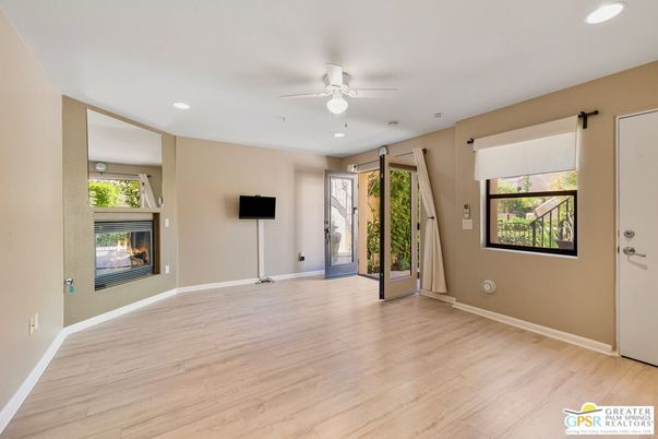 Empty room, Fireplace, Interior, Recessed Lighting, Wood Texture Flooring