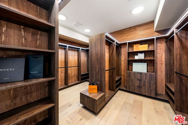 Interior, Recessed Lighting, Walk-in Closets, Wood Texture Flooring, Wooden Walls