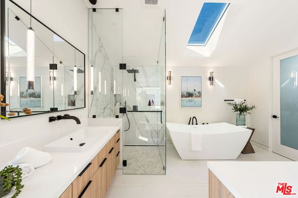 Bathroom, Dual Sink Vanities, Free Standing Baths, Glass Shower, Interior, Marble Walls