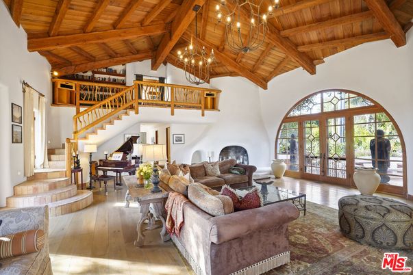 Chandelier, Fireplace, Interior, Living room, Piano, Wooden Beams, Wooden Ceilings, Wood Texture Flooring