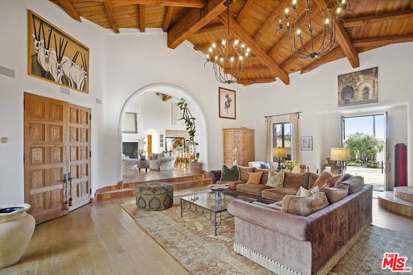 Chandelier, Fireplace, Interior, Living room, Wooden Beams, Wooden Ceilings, Wood Texture Flooring