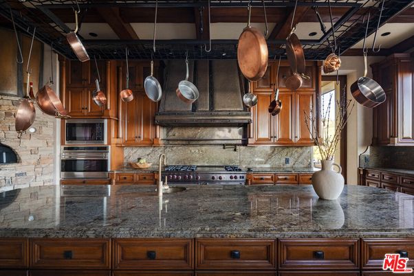 Interior, Kitchen, Pendant Lights, Stainless Steel Appliances, Stone Walls, Wooden Beams