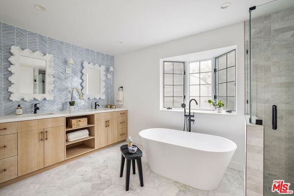 Bathroom, Dual Sink Vanities, Free Standing Baths, Glass Shower, Interior, Marble, Recessed Lighting
