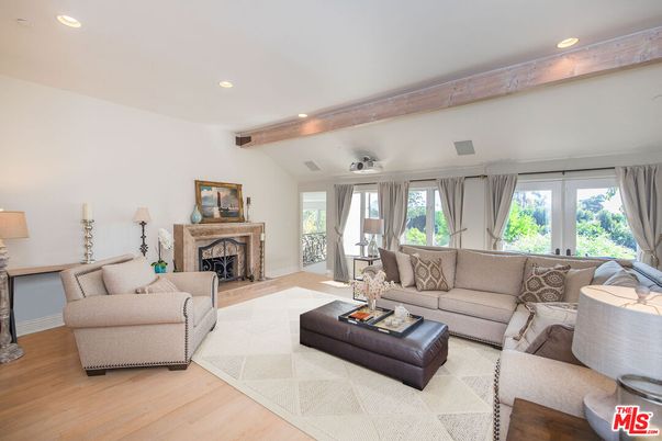 Fireplace, Interior, Living room, Recessed Lighting, Wooden Beams, Wood Texture Flooring