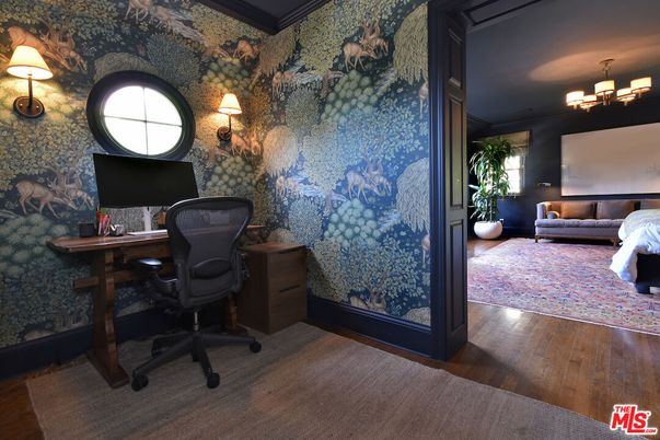 Chandelier, Home Office, Interior, Wood Texture Flooring