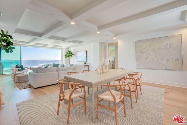 Dining room, Interior, Living room, Recessed Lighting, Water, Wood Texture Flooring