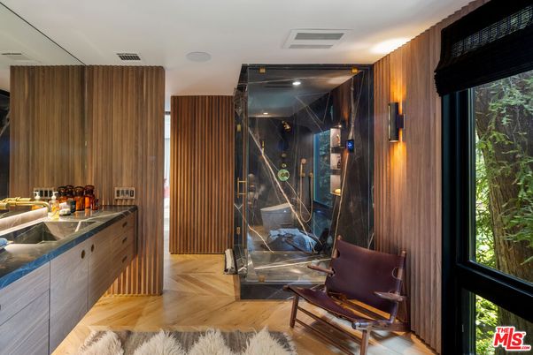 Interior, Marble Walls, Recessed Lighting, Wood Texture Flooring