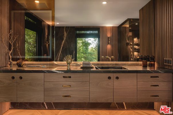 Bathroom, Interior, Recessed Lighting, Wood Texture Flooring