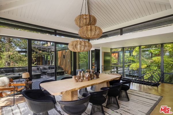 Dining room, Interior, Living room, Pendant Lights, Wood Texture Flooring