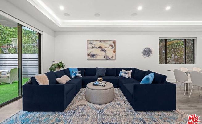 Dining room, Interior, Living room, Recessed Lighting, Wood Texture Flooring