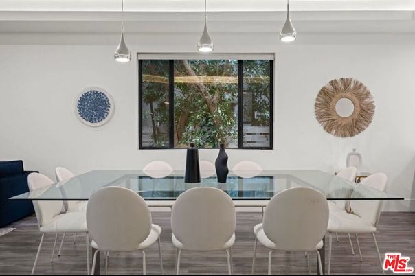 Dining room, Interior, Pendant Lights, Wood Texture Flooring