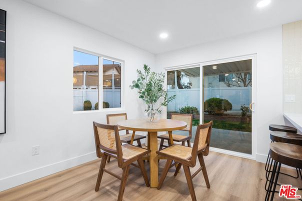 Dining room, Interior, Recessed Lighting, Wood Texture Flooring