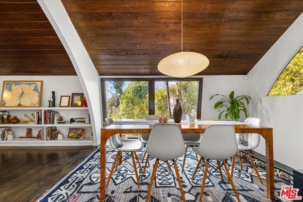 Dining room, Interior, Pendant Lights, Wooden Ceilings, Wood Texture Flooring