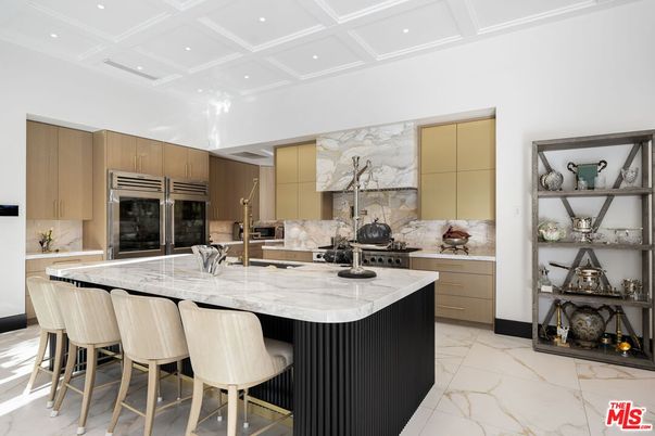 Interior, Kitchen, Marble, Marble Walls, Recessed Lighting, Stainless Steel Appliances