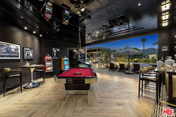 Billiard Table, Game Room, Interior, Pendant Lights, Recessed Lighting, Wood Texture Flooring