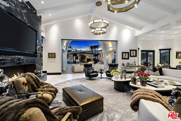 Fireplace, Interior, Living room, Marble, Pendant Lights, Recessed Lighting