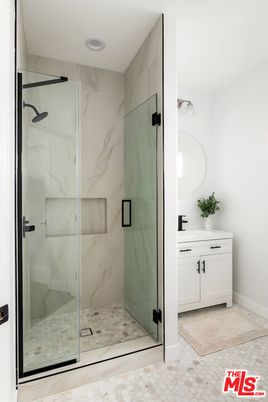 Bathroom, Glass Shower, Interior, Marble Walls, Recessed Lighting