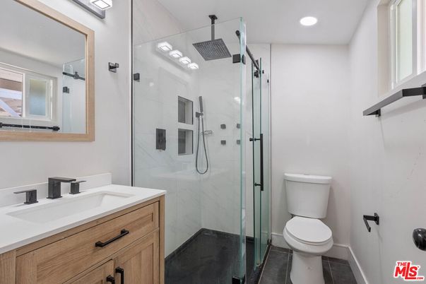 Bathroom, Glass Shower, Interior, Marble Walls, Recessed Lighting