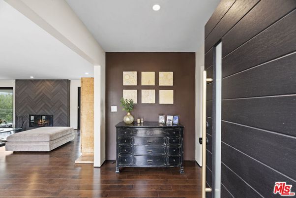 Fireplace, Interior, Recessed Lighting, Wood Texture Flooring
