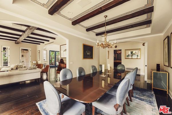 Chandelier, Dining room, Interior, Living room, Wooden Beams, Wood Texture Flooring