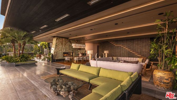 Exterior, Fireplace, Interior, Living room, Recessed Lighting, Wood Texture Flooring