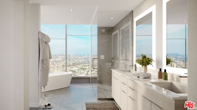 Bathroom, Dual Sink Vanities, Free Standing Baths, Glass Shower, Interior, Marble Walls, Recessed Lighting