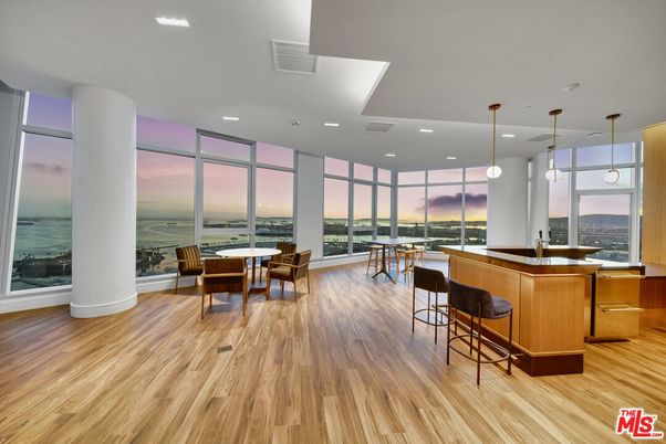 Dining room, Interior, Pendant Lights, Recessed Lighting, Water, Wood Texture Flooring