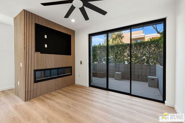 Fireplace, Interior, Recessed Lighting, Wood Texture Flooring