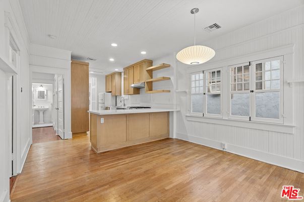 Interior, Kitchen, Pendant Lights, Recessed Lighting, Wood Texture Flooring