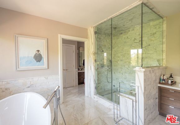 Bathroom, Free Standing Baths, Glass Shower, Interior, Marble, Marble Walls