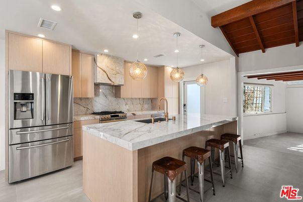 Interior, Kitchen, Pendant Lights, Recessed Lighting, Stainless Steel Appliances, Wooden Beams, Wooden Ceilings