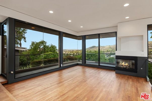 Empty room, Fireplace, Interior, Recessed Lighting, Wood Texture Flooring
