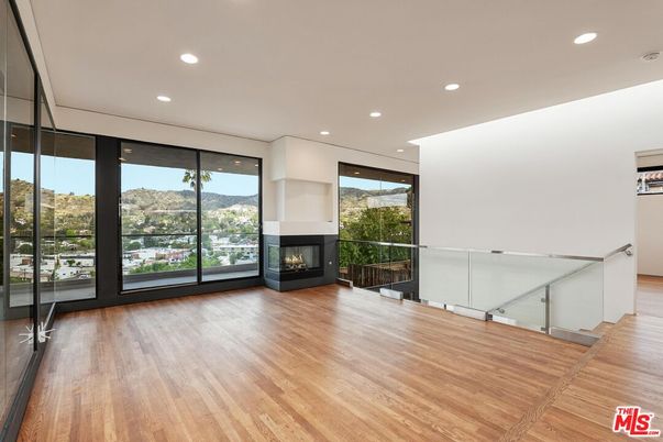 Fireplace, Interior, Recessed Lighting, Wood Texture Flooring