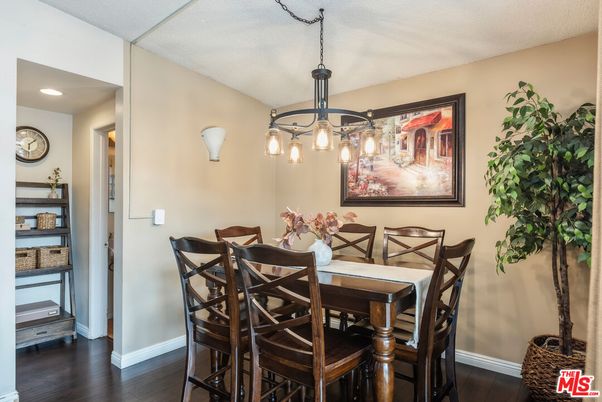 Dining room, Interior, Pendant Lights, Recessed Lighting, Wood Texture Flooring