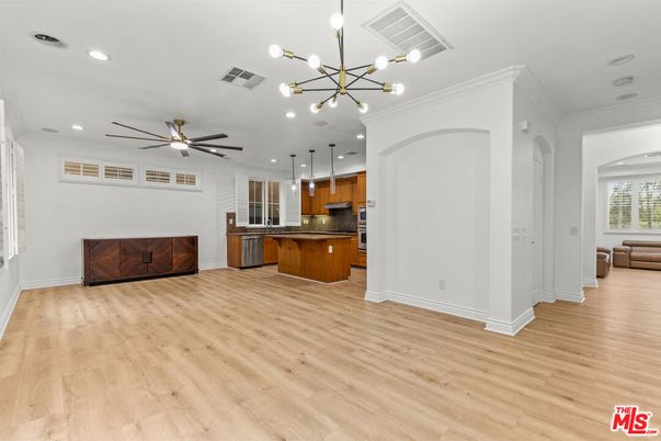 Interior, Kitchen, Pendant Lights, Recessed Lighting, Wood Texture Flooring