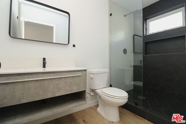 Bathroom, Glass Shower, Interior, Wood Texture Flooring