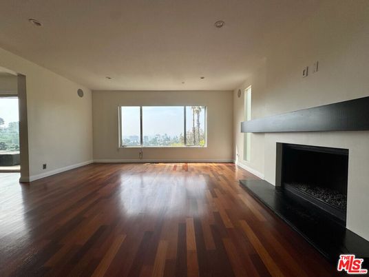 Empty room, Fireplace, Interior, Recessed Lighting, Wood Texture Flooring