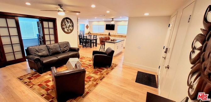 Dining room, Interior, Living room, Recessed Lighting, Wood Texture Flooring