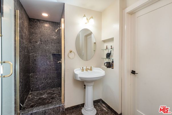 Bathroom, Glass Shower, Interior, Marble, Marble Walls, Recessed Lighting