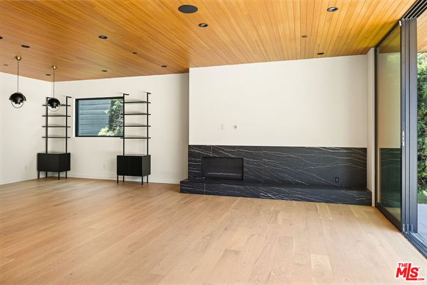 Fireplace, Interior, Recessed Lighting, Wooden Ceilings, Wood Texture Flooring