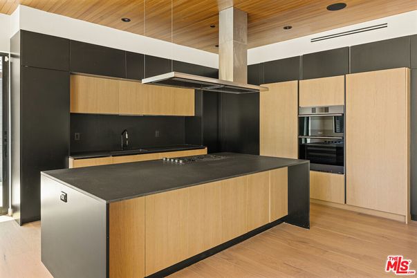 Interior, Kitchen, Recessed Lighting, Stainless Steel Appliances, Wooden Ceilings, Wood Texture Flooring
