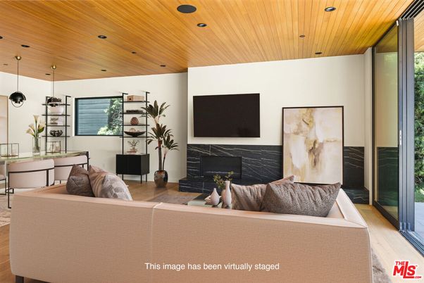 Fireplace, Interior, Living room, Recessed Lighting, Wooden Ceilings, Wood Texture Flooring