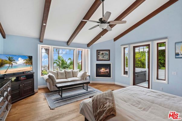 Bedroom, Fireplace, Interior, Living room, Wooden Beams, Wood Texture Flooring